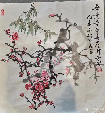 徐如茂日记-闲来心情不错，画《金玉满堂》《冬梅》《秋菊》《竹下双栖图》四尺斗方，分享给诸位国【图3】