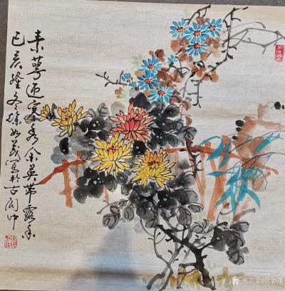 徐如茂日记-闲来心情不错，画《金玉满堂》《冬梅》《秋菊》《竹下双栖图》四尺斗方，分享给诸位国【图4】