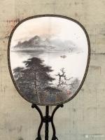 艺术家罗树辉收藏:高级绢材团扇国画山水苍松云立，（山水画小品团扇正反两面效果图【图4】