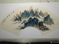 艺术家杨增超日记:国画山水画重彩扇面作品《黄色云烟》《南山庭院》《旭日东升》，【图0】