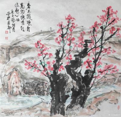 杨牧青日记-名称：国画
规格：68cmx68cm/4平尺
款识：春上陇塬育万物，总有红绿【图2】