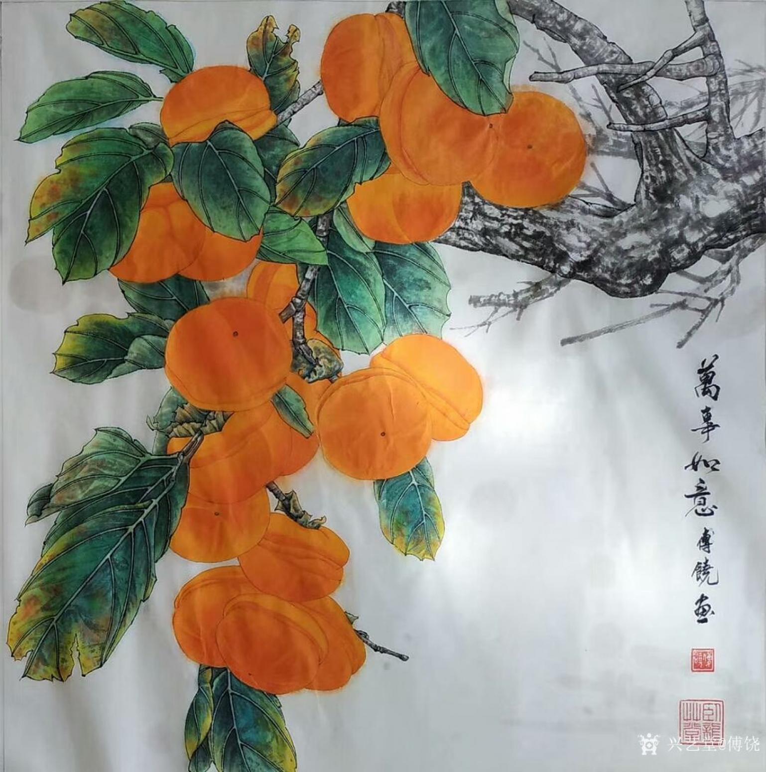 傅饶国画作品《花鸟-万事如意》