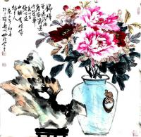 艺术家姚玲日记:国画牡丹花鸟画作品《霓裳舞曲艳新妆,富贵春风霭画堂,美宴花王【图1】