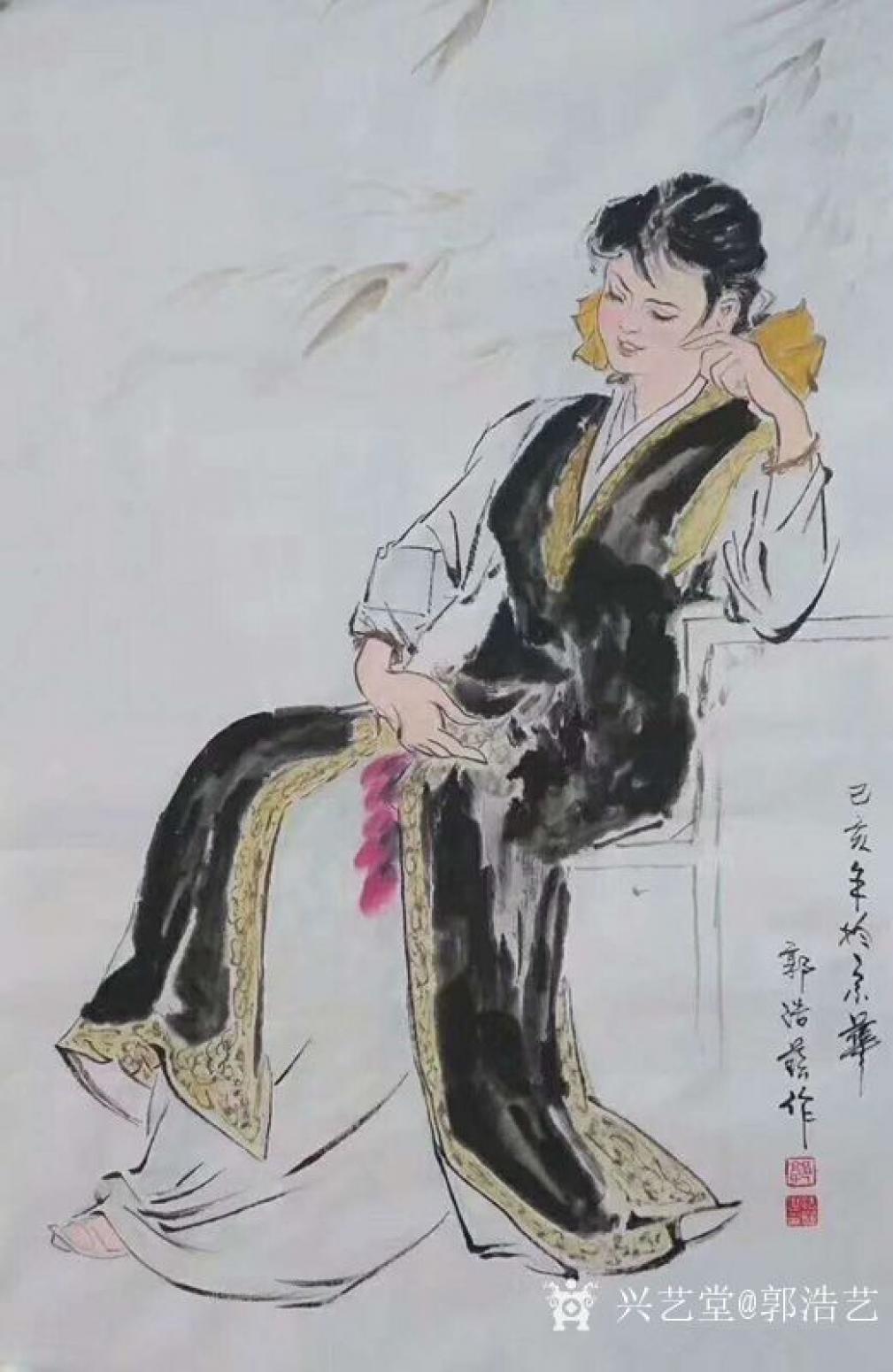 郭浩艺国画作品《仕女人物画-小憩》