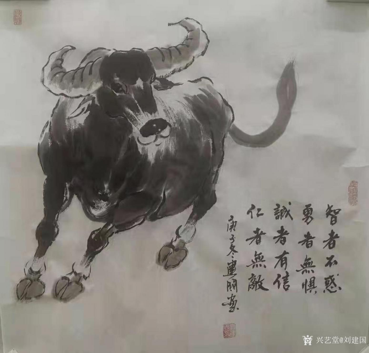 刘建国国画作品《牛-勇者无惧》