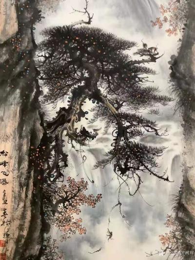 罗树辉日记-国画山水画《松峰飞瀑》作品尺寸四尺整张68X138CM,罗树辉辛丑年春月作品，请【图2】