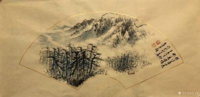 刘玉坚日记-国画山水画作品扇面作品《林深苍山远，依依见鹿鸣》《忽将一念笔留住，不写清湘颂高流【图1】