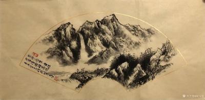 刘玉坚日记-国画山水画作品扇面作品《林深苍山远，依依见鹿鸣》《忽将一念笔留住，不写清湘颂高流【图2】