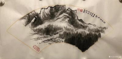 刘玉坚日记-国画山水画作品扇面作品《林深苍山远，依依见鹿鸣》《忽将一念笔留住，不写清湘颂高流【图5】