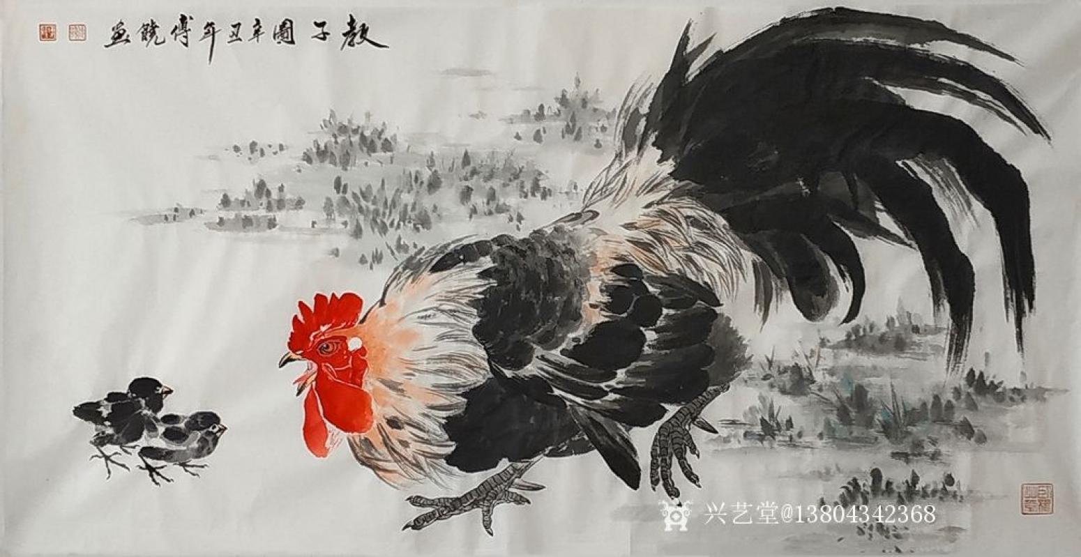 傅饶国画作品《教子图》