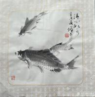 艺术家冯增木日记:国画鱼小品画一一鱼鳞的几种表现形式；
作品名称《乐在江湖》【图4】