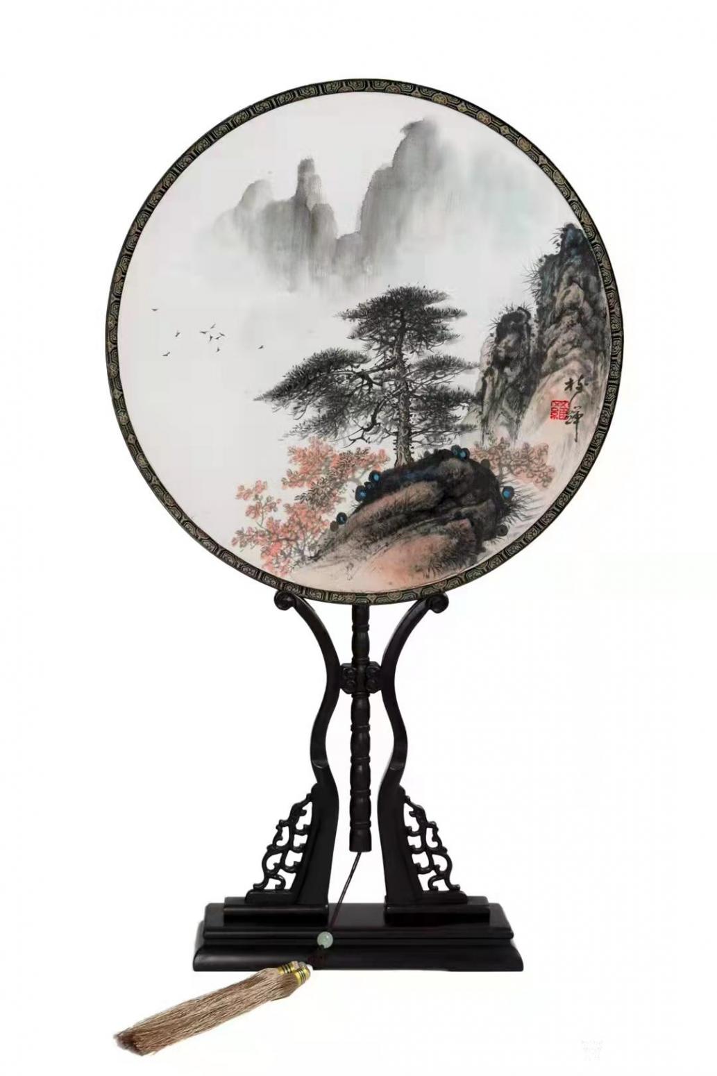 罗树辉国画作品《团扇松-山路松》