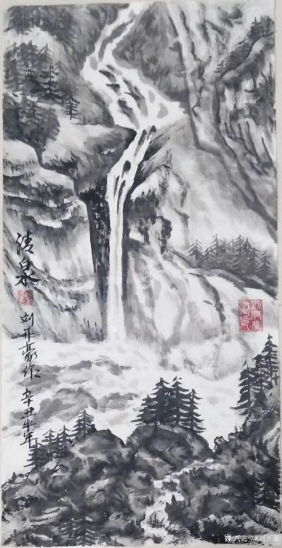 刘开豪日记-《清泉》国画山水       竖幅   尺寸34cmX‘68cm【图1】