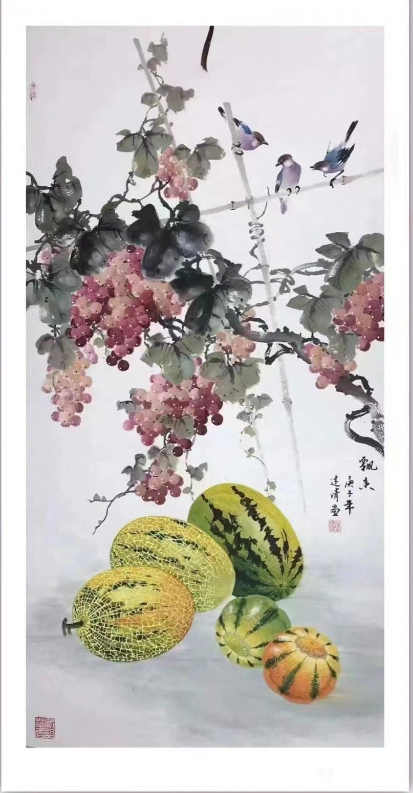 徐建清国画作品《花鸟-飘香》