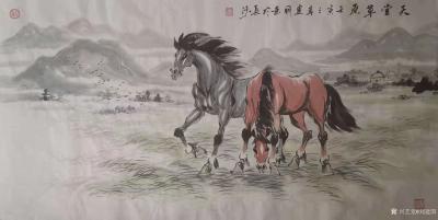 刘建国日记-刘建国壬寅年春绘画马系列作品《六顺图》《云龙远飞驾,天马自行空》《与你同行》《天【图4】