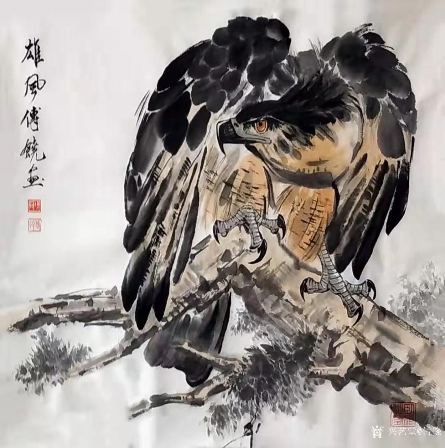 傅饶国画作品《鹰-雄风》