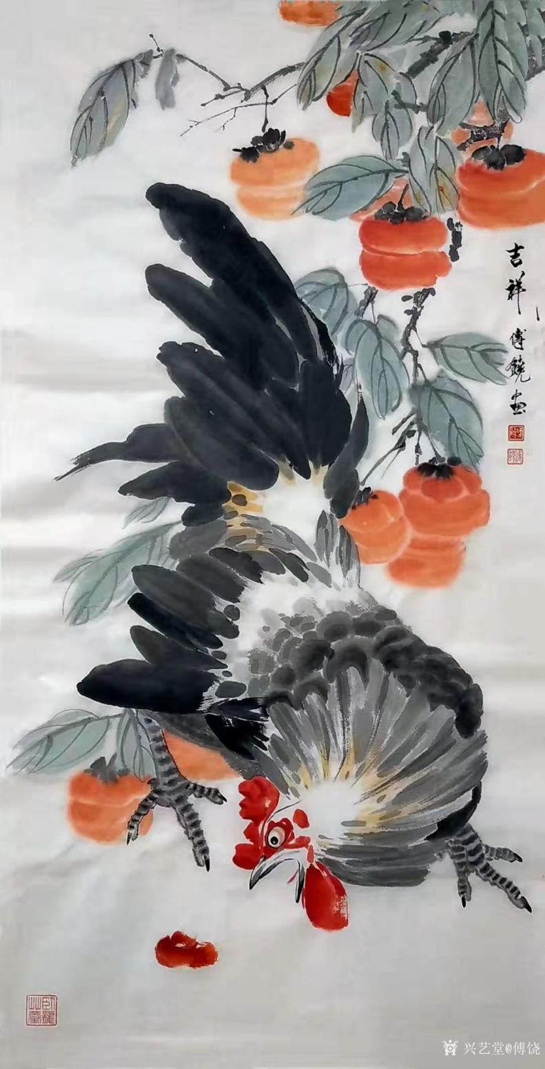 傅饶国画作品《鸡-吉祥》