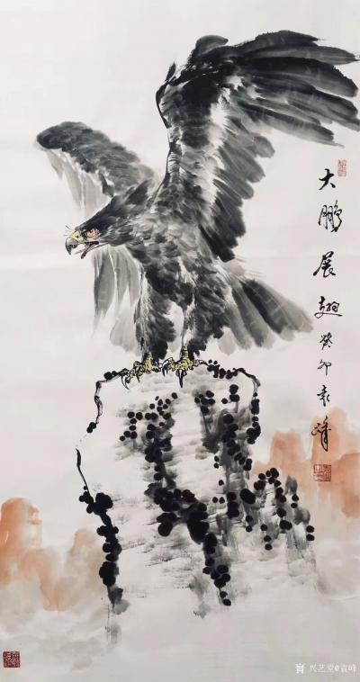 袁峰日记-国画动物画鹰系列作品《大鹏展翅》《大展宏图》《壮志凌云》等，葵卯年袁峰作品欣赏。【图1】