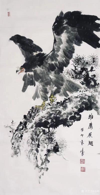 袁峰日记-国画动物画鹰系列作品《大鹏展翅》《大展宏图》《壮志凌云》等，葵卯年袁峰作品欣赏。【图2】