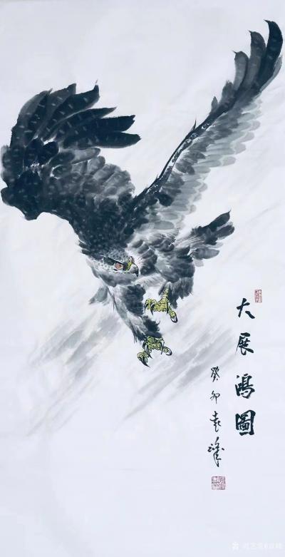 袁峰日记-国画动物画鹰系列作品《大鹏展翅》《大展宏图》《壮志凌云》等，葵卯年袁峰作品欣赏。【图3】