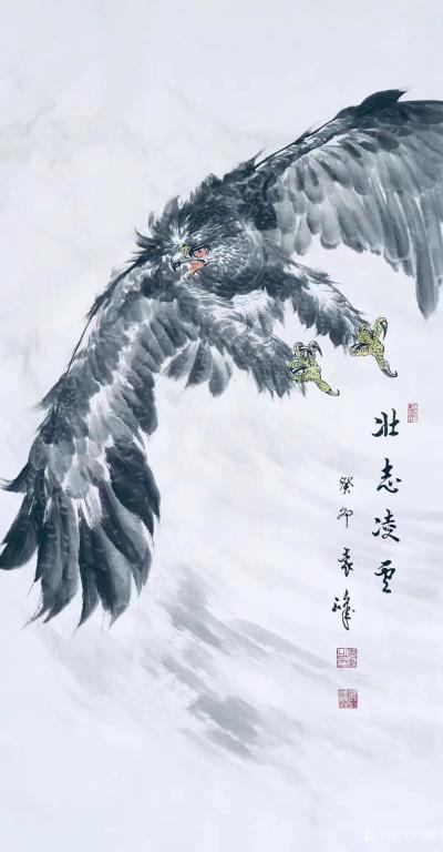 袁峰日记-国画动物画鹰系列作品《大鹏展翅》《大展宏图》《壮志凌云》等，葵卯年袁峰作品欣赏。【图4】