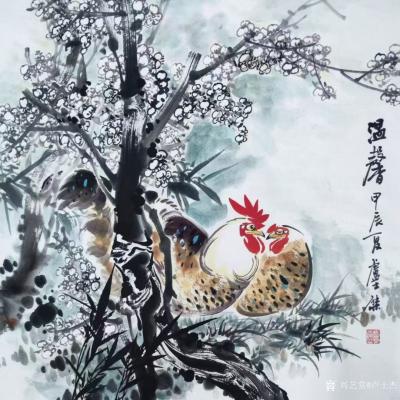 卢士杰日记-国画花鸟画鸡系列作品《恩爱吉祥》《温馨》《全家福》，卢士杰甲辰年作品。【图3】